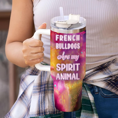 French Bulldog Lover Tumbler 40oz with Handle & Straw – Personalized Stainless Steel Travel Cup with Lid – Fun Gift for Dog Lovers