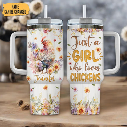Chicken Floral 40oz Tumbler with Handle & Straw – Personalized Stainless Steel Insulated Travel Cup with Lid – Unique Gift for Farm Animal Lovers
