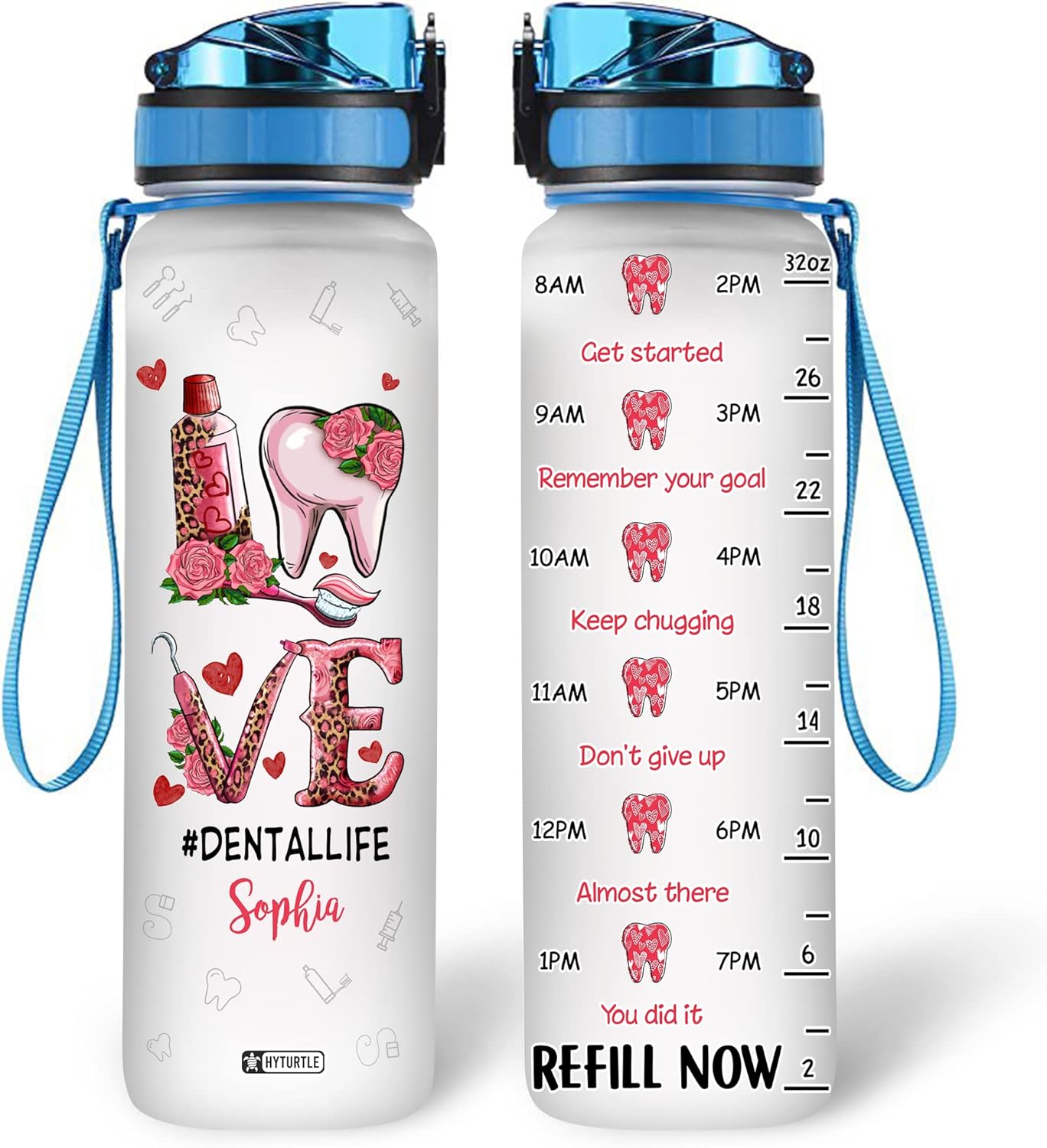 Love Dental Life - Personalized Water Tracker Bottle 32oz