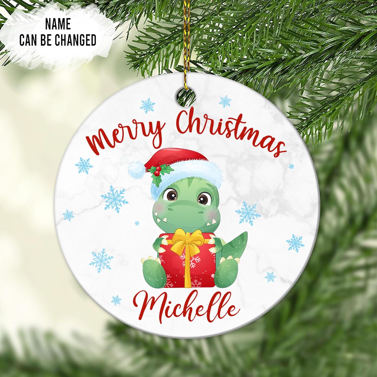 Dinosaur Christmas Ceramic Ornament  Personalized Custom Name Holiday Keepsake  Cute Gift for Kids, Family & Animal Lovers