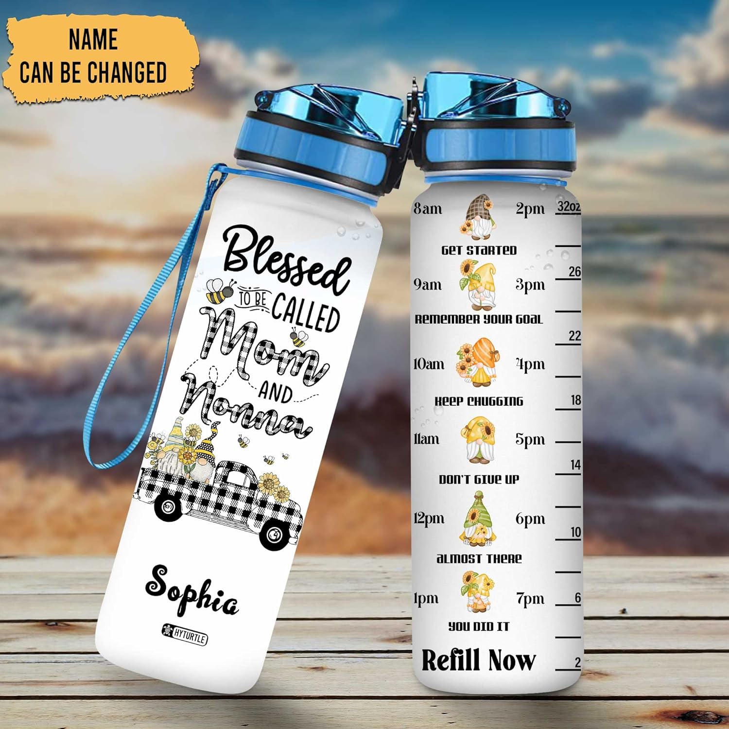 Happiness Is Being A Mama - Personalized Water Tracker Bottle 32oz