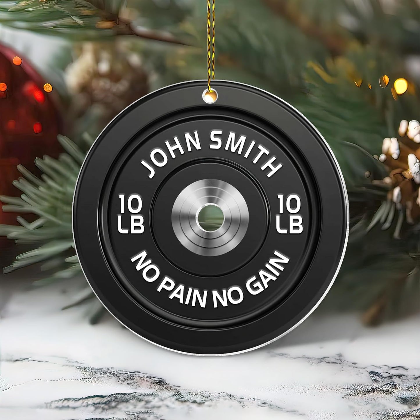 Weight Plate Cut Acrylic Ornament – Personalized Fitness Christmas Gift for Gym Lover, Trainer, or Athlete