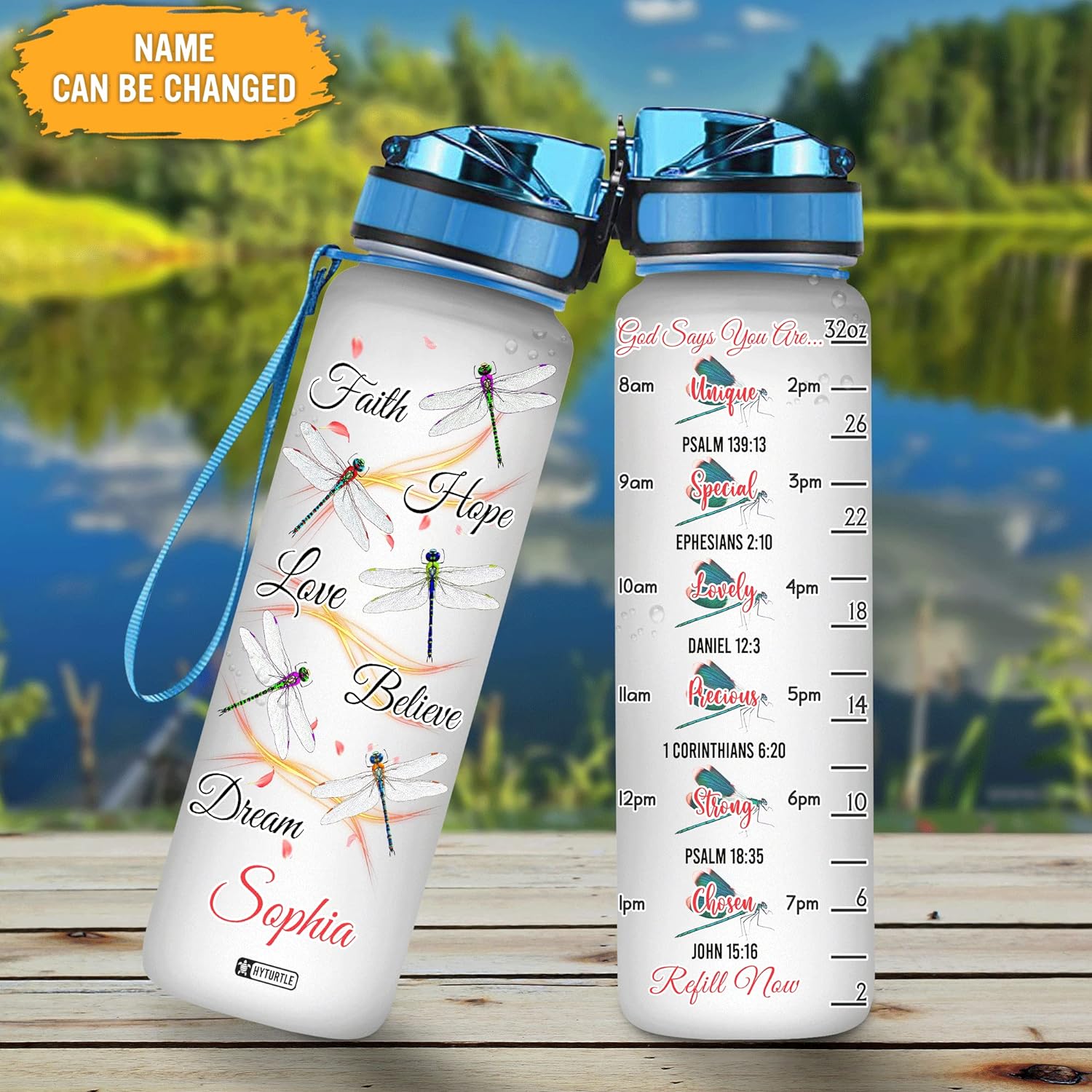 Floral Dragonfly Theme - Personalized Water Tracker Bottle 32oz