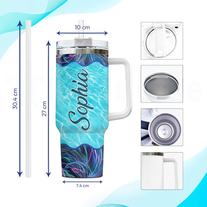 Sea Turtle Ocean Tumbler 40oz with Handle & Straw – Personalized Stainless Steel Insulated Cup with Lid – Stylish Gift for Turtle Lovers