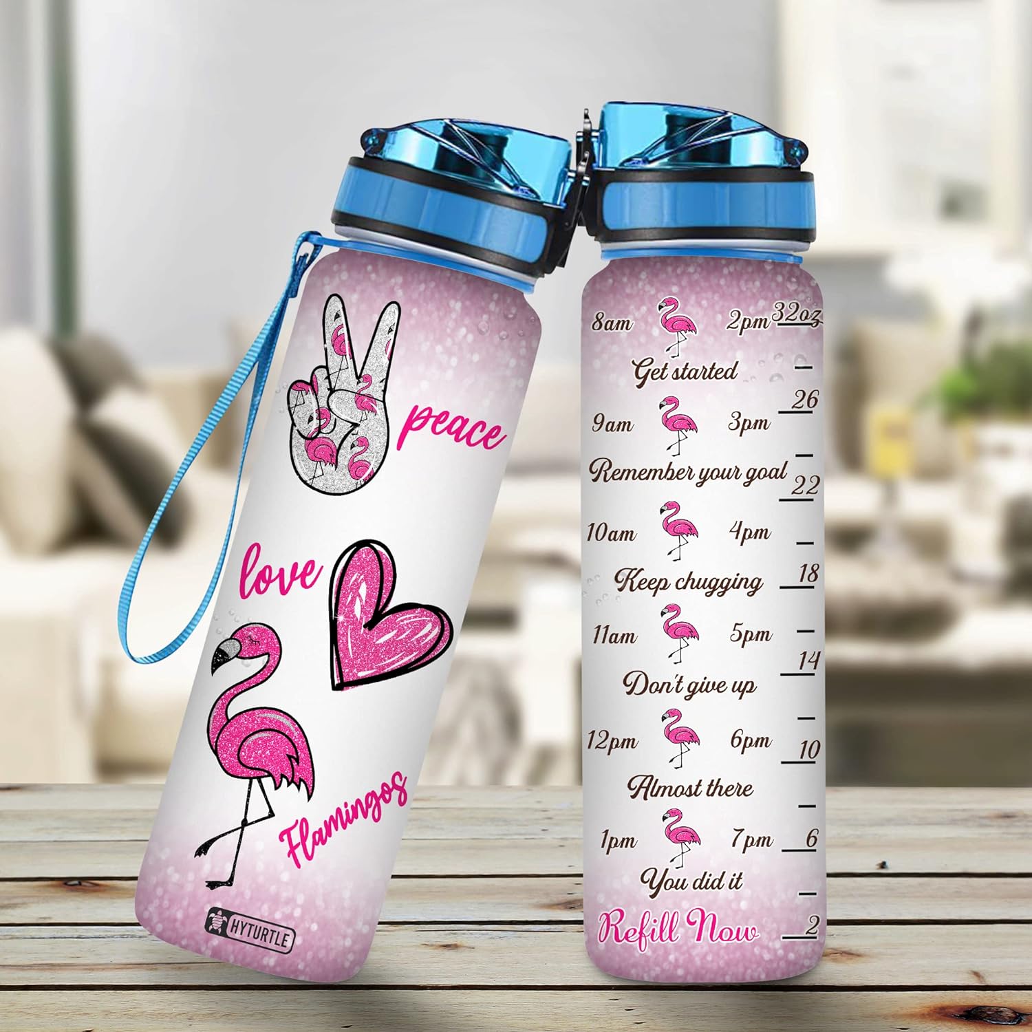 Flamingo Pattern Bottle - Personalized Water Tracker Bottle 32oz