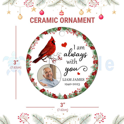 Cardinal Wreath Memorial Ceramic Ornament – Personalized Photo Remembrance Gift for Loss, Sympathy or Christmas Tribute