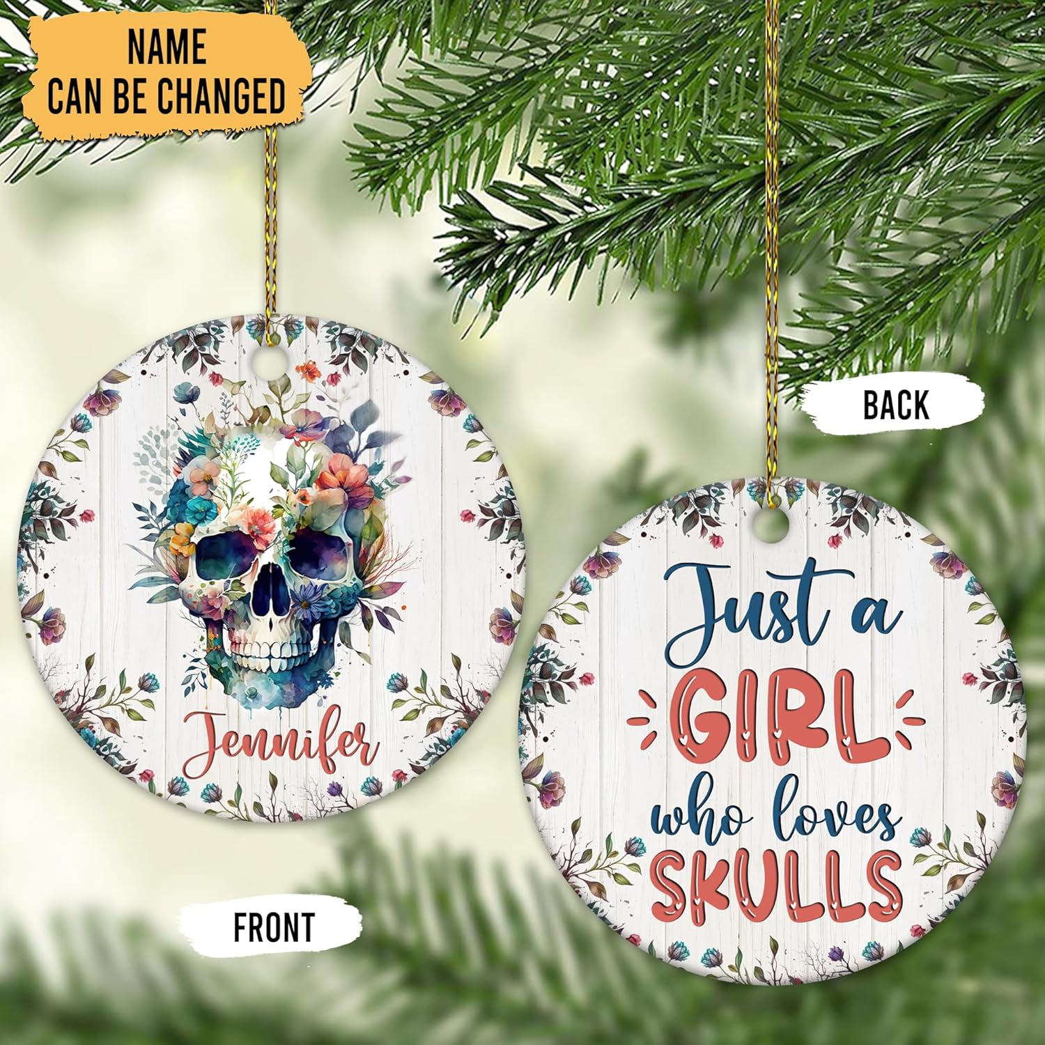 Skull Lover Ceramic Ornament  Just A Girl Who Loves Skulls Personalized Christmas Decoration  Gothic Gift Keepsake