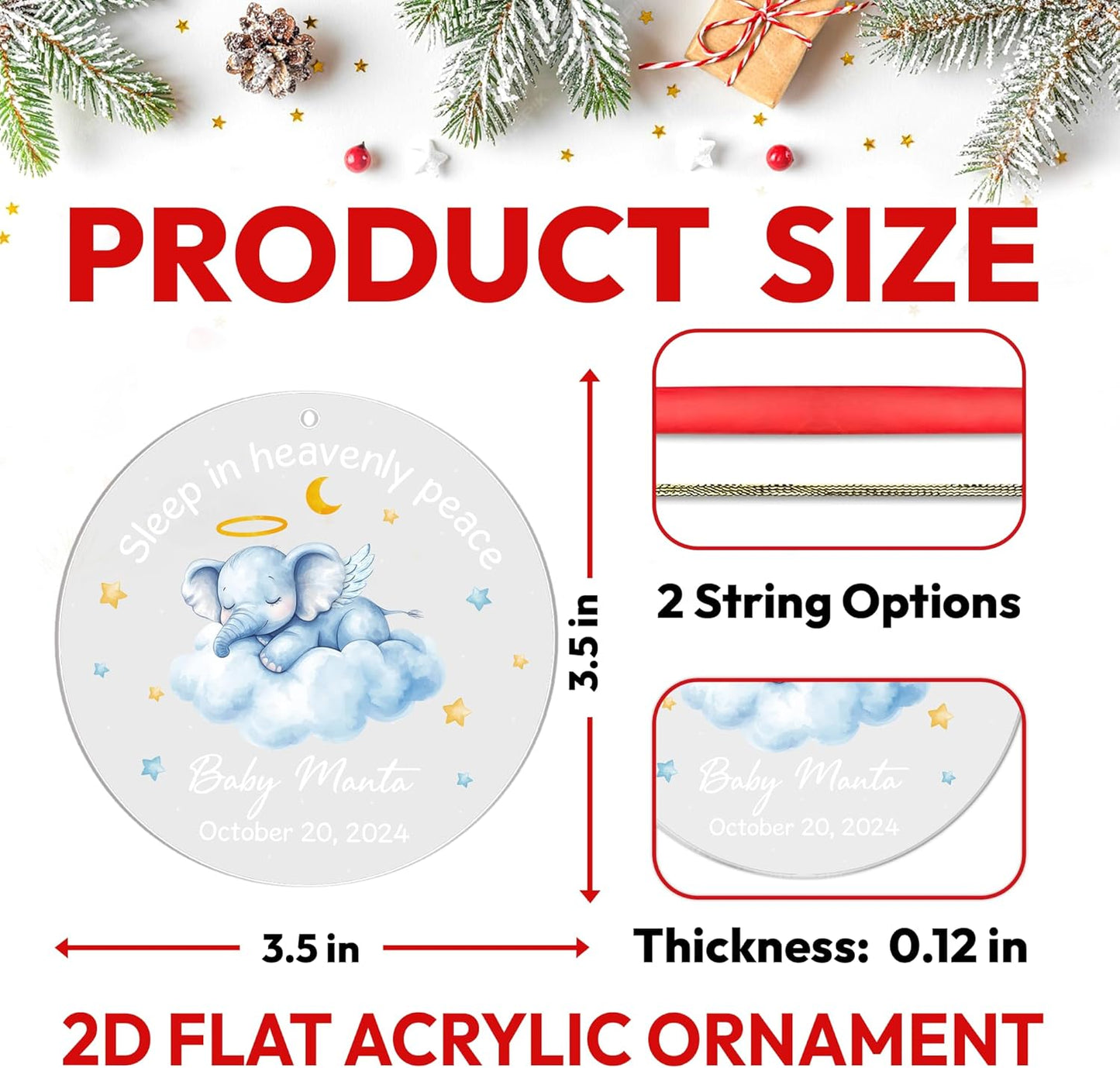 Heaven’s Baby Memorial Cut Acrylic Ornament – Personalized Sympathy Gift for Parents After Miscarriage or Infant Loss – Memorial Tree Keepsake
