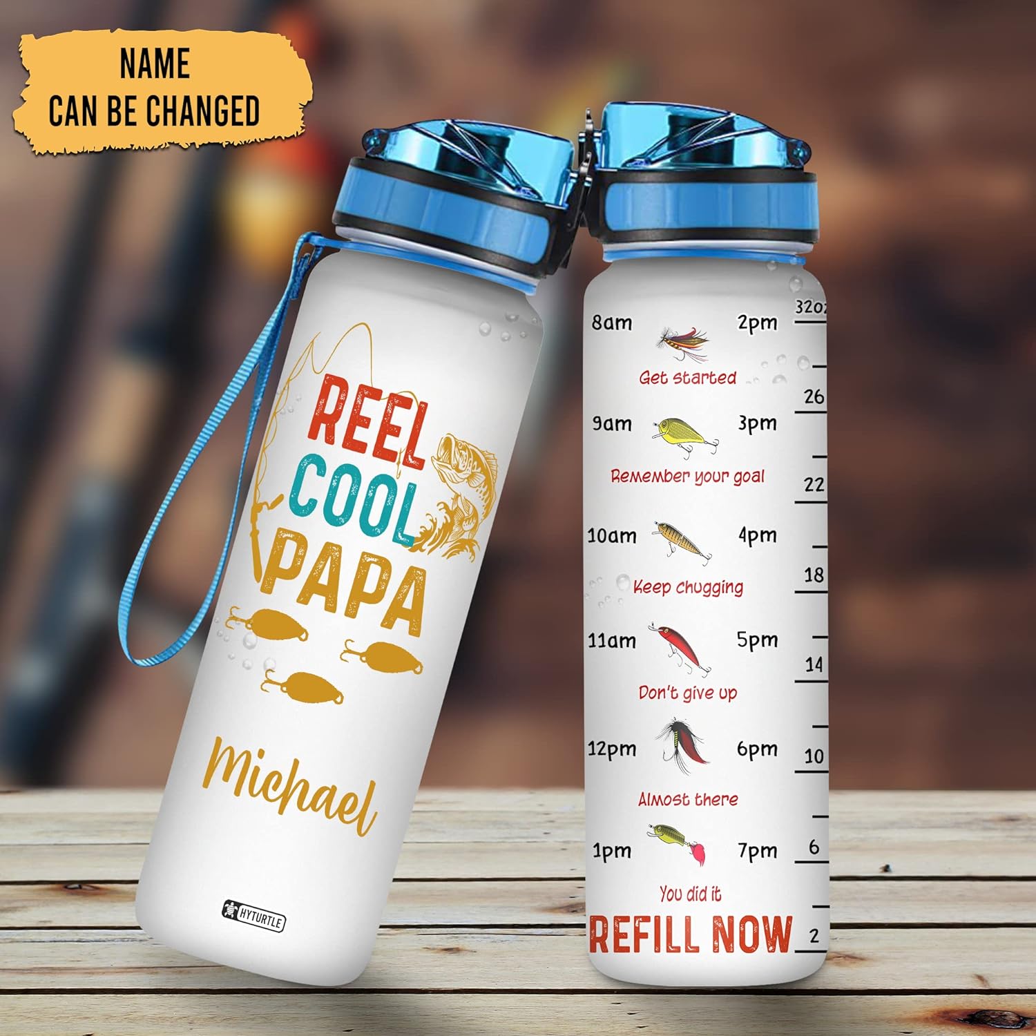 Reel Cool Papa - Personalized Water Tracker Bottle 32oz