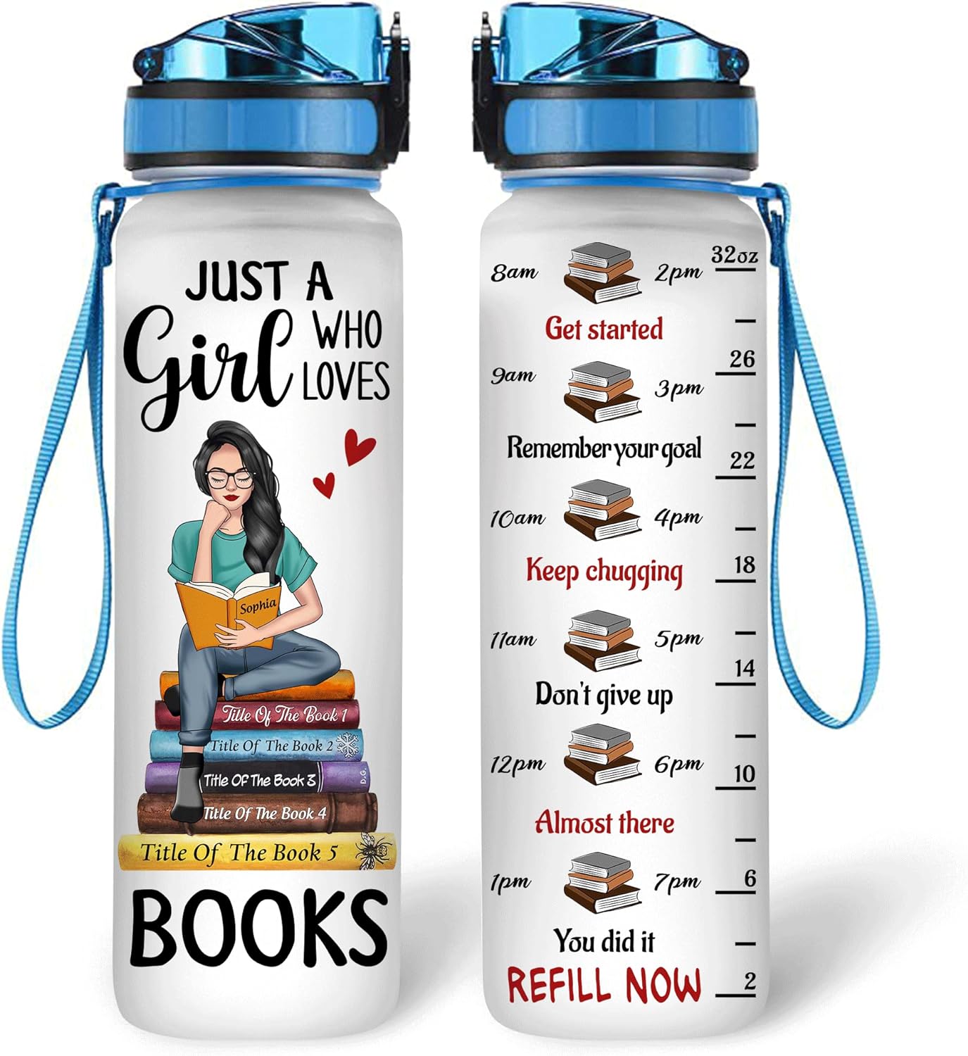 Just A Girl Who Loves Books - Personalized Water Tracker Bottle 32oz