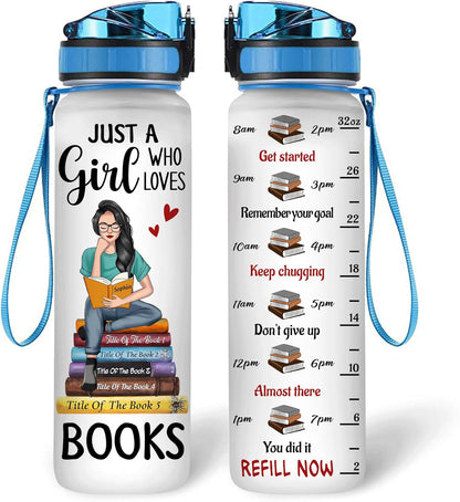 Just A Girl Who Loves Books - Personalized Water Tracker Bottle 32oz