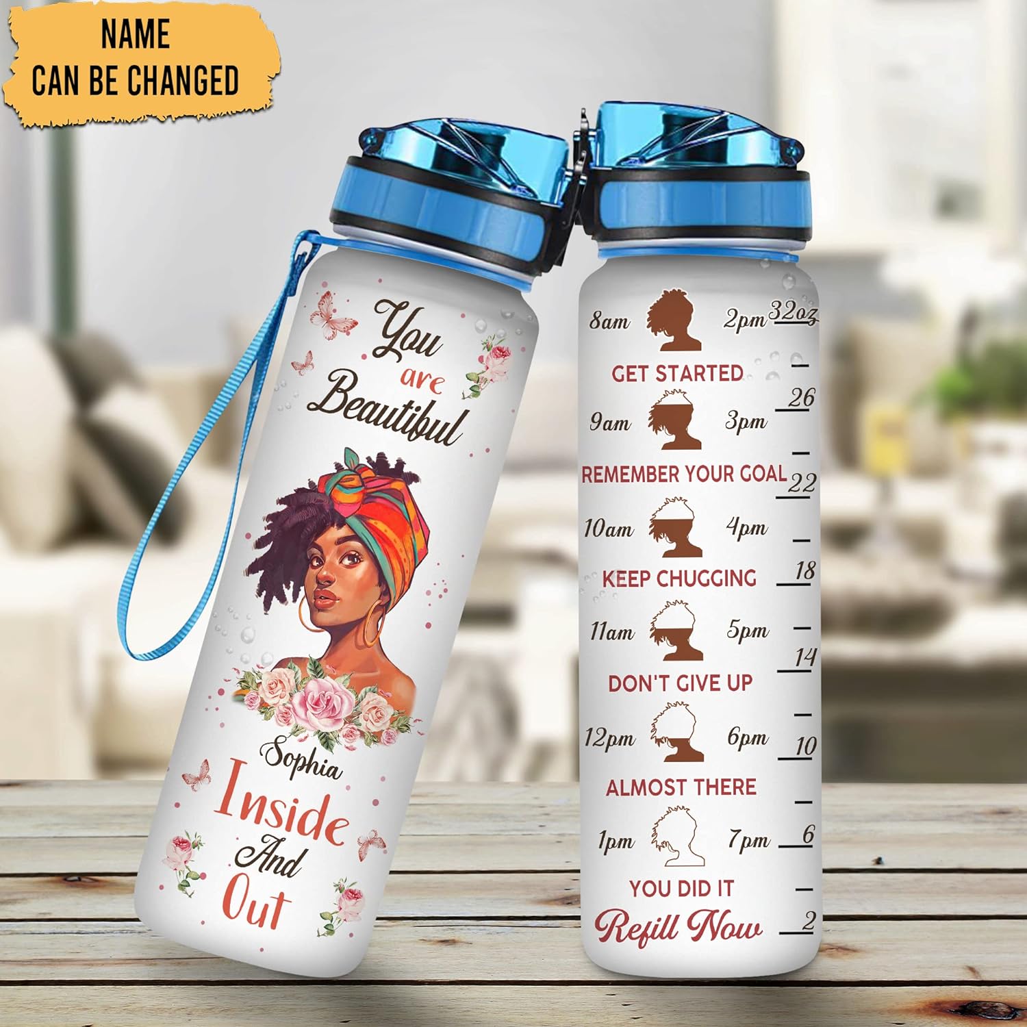 You Are Beautiful Inside And Out - Personalized Water Tracker Bottle 32oz