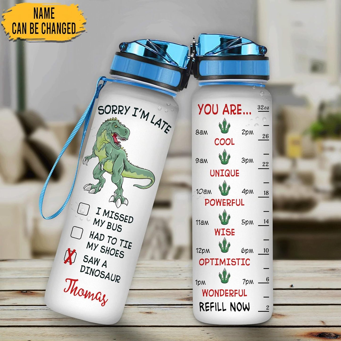 Dinosaur Lovers Water Bottle Tracker 32oz – Personalized Funny Gift for Kids, Teens & Dino Fans