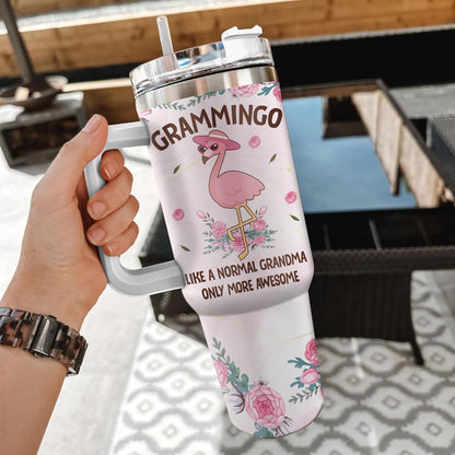 Grammingo Flamingo Grandma Tumbler 40oz with Handle & Straw – Personalized Stainless Steel Insulated Cup with Lid – Fun Gift for Grandma
