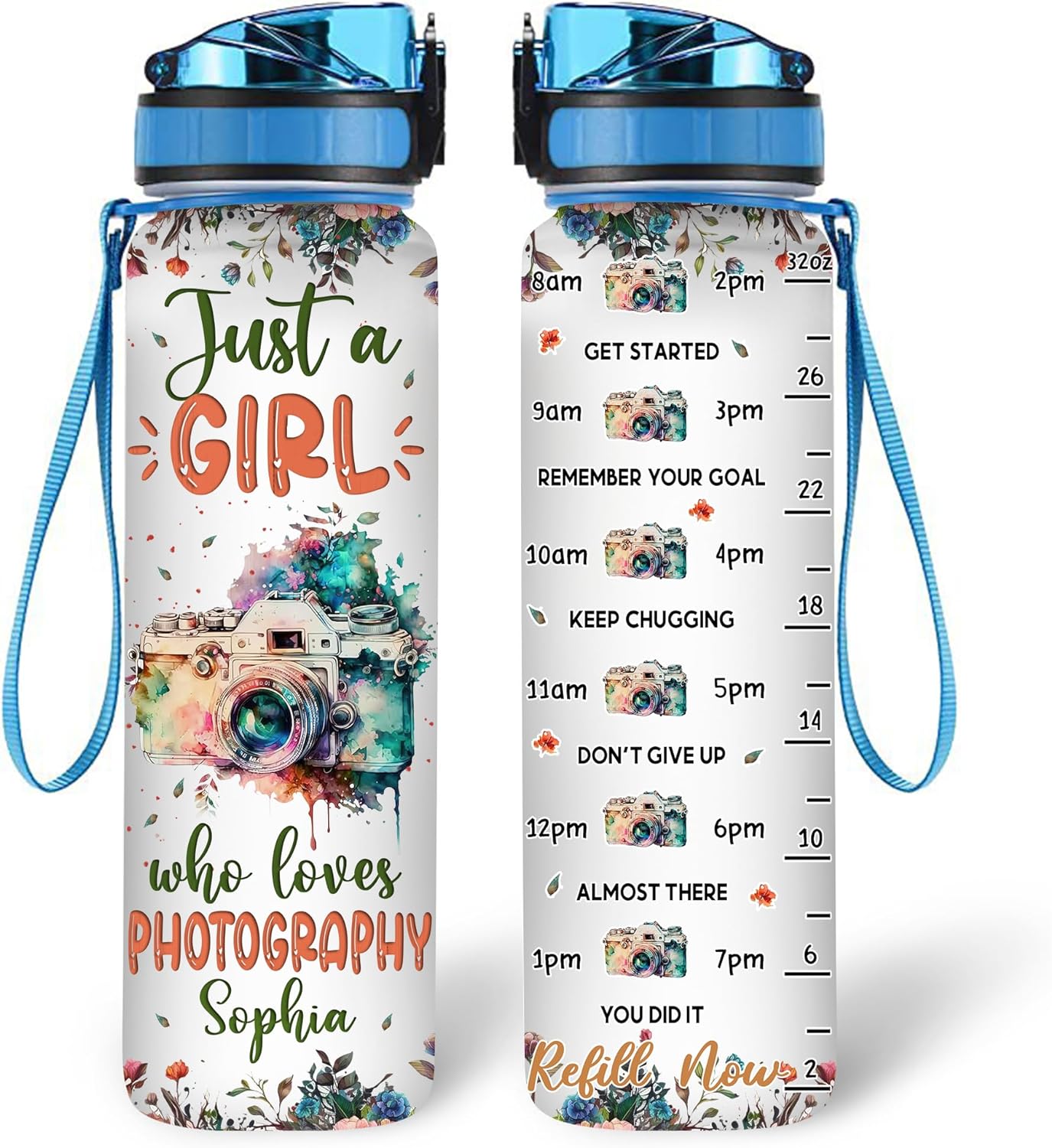 Just A Girl Who Loves Photography - Personalized Water Tracker Bottle 32oz