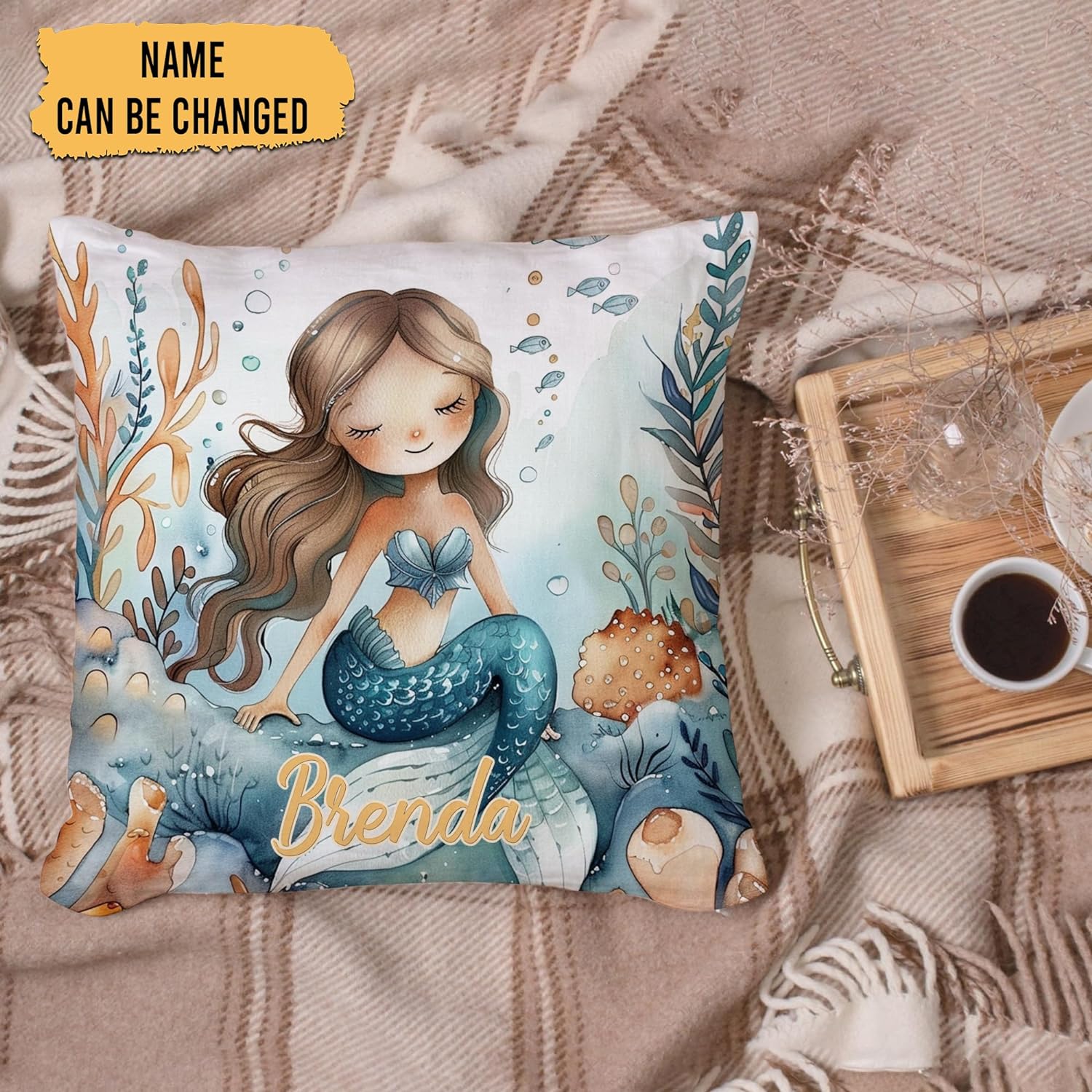 Mermaid Photo Pattern - Personalized Pillow (Insert Included)