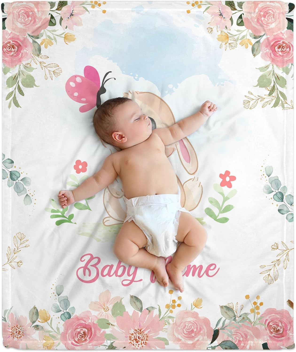 Rabbit Floral Baby Blanket - Personalized Blanket