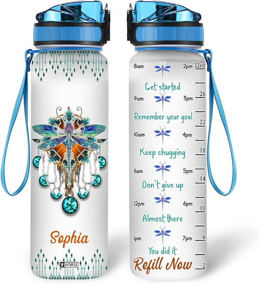 Dreamcatcher Native Dragonfly - Personalized Water Tracker Bottle 32oz
