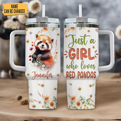 Red Panda 40oz Tumbler with Handle & Straw – Personalized Stainless Steel Insulated Cup with Lid – Cute Gift for Wildlife Lovers