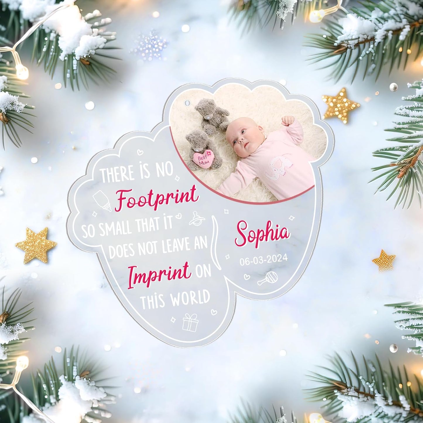 Angel Baby Memorial Cut Acrylic Ornament – Personalized Sympathy Gift for Infant Loss or Grieving Parents – Remembrance Tree Keepsake