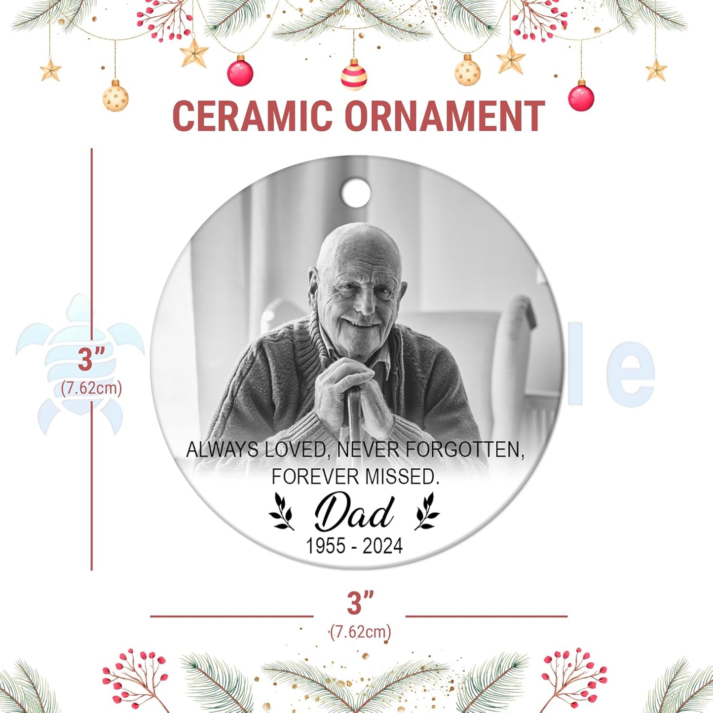 Memorial Photo Script Ceramic Ornament – Personalized Custom Picture Circle Keepsake, Sympathy Christmas Gift for Loss of Loved One