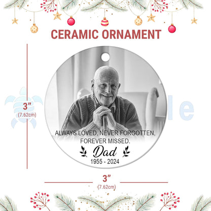 Memorial Photo Script Ceramic Ornament – Personalized Custom Picture Circle Keepsake, Sympathy Christmas Gift for Loss of Loved One