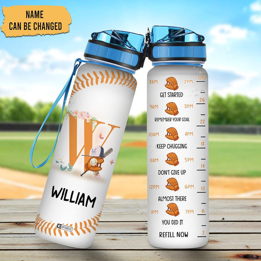 Baseball Floral Pattern - Personalized Water Tracker Bottle 32oz