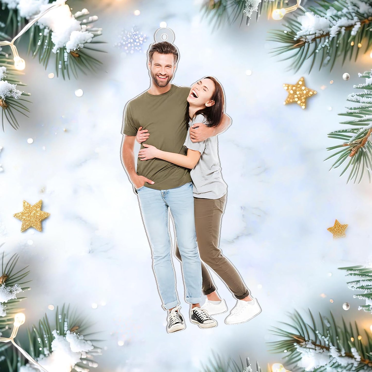 Romantic Couple Cut Acrylic Ornament – Personalized Photo Christmas Gift for Boyfriend, Girlfriend, Husband or Wife, Engagement or Anniversary