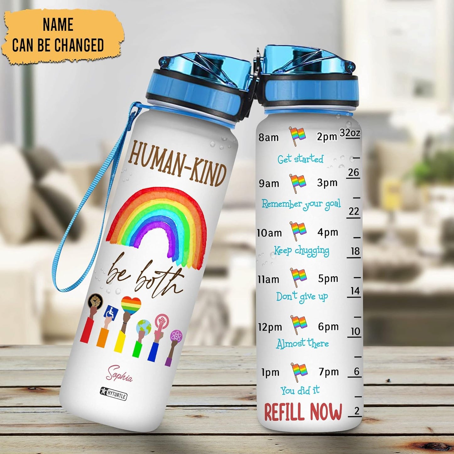 LGBT Pride Water Bottle Tracker 32oz – Personalized Motivational Bottle with Time Marker – Meaningful Gift for Pride & Equality