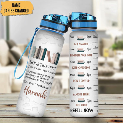 Booktrovert Water Bottle Tracker 32oz – Personalized Motivational Bottle with Time Marker – Creative Gift for Book Lovers