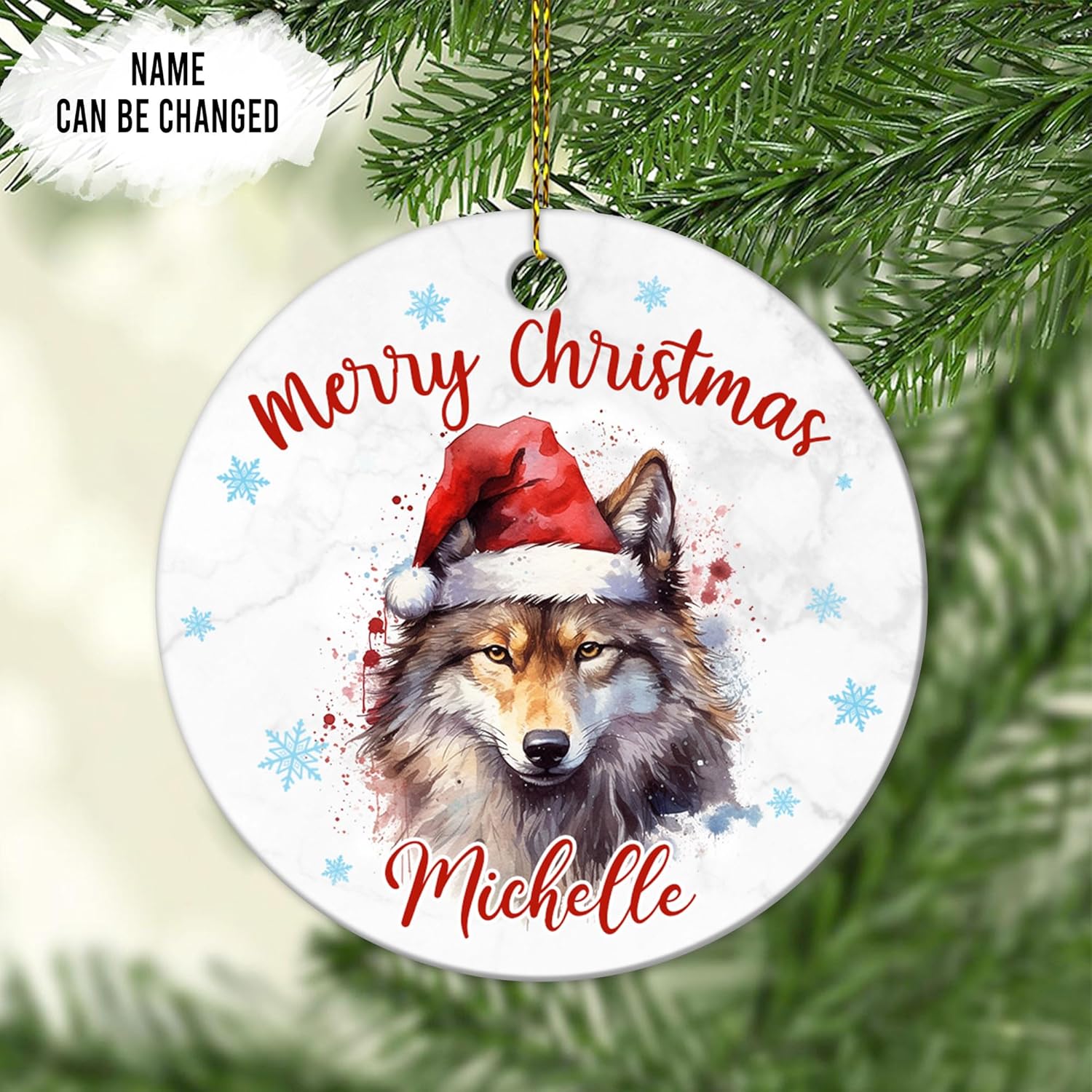Wolf Christmas Ceramic Ornament  Personalized Animal Lover Tree Decoration Keepsake  Unique Holiday Gift for Women Kids