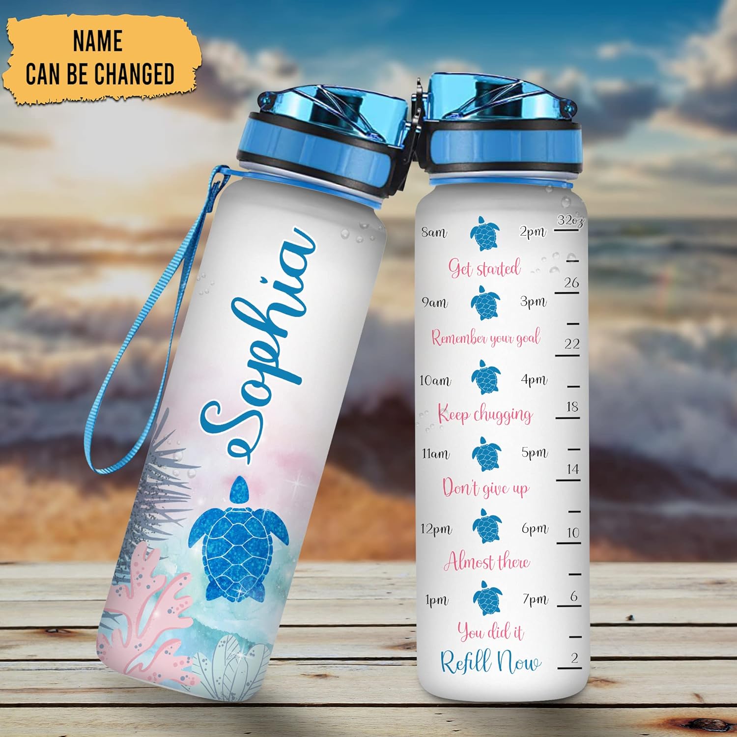 Sea Turtle - Personalized Water Tracker Bottle 32oz