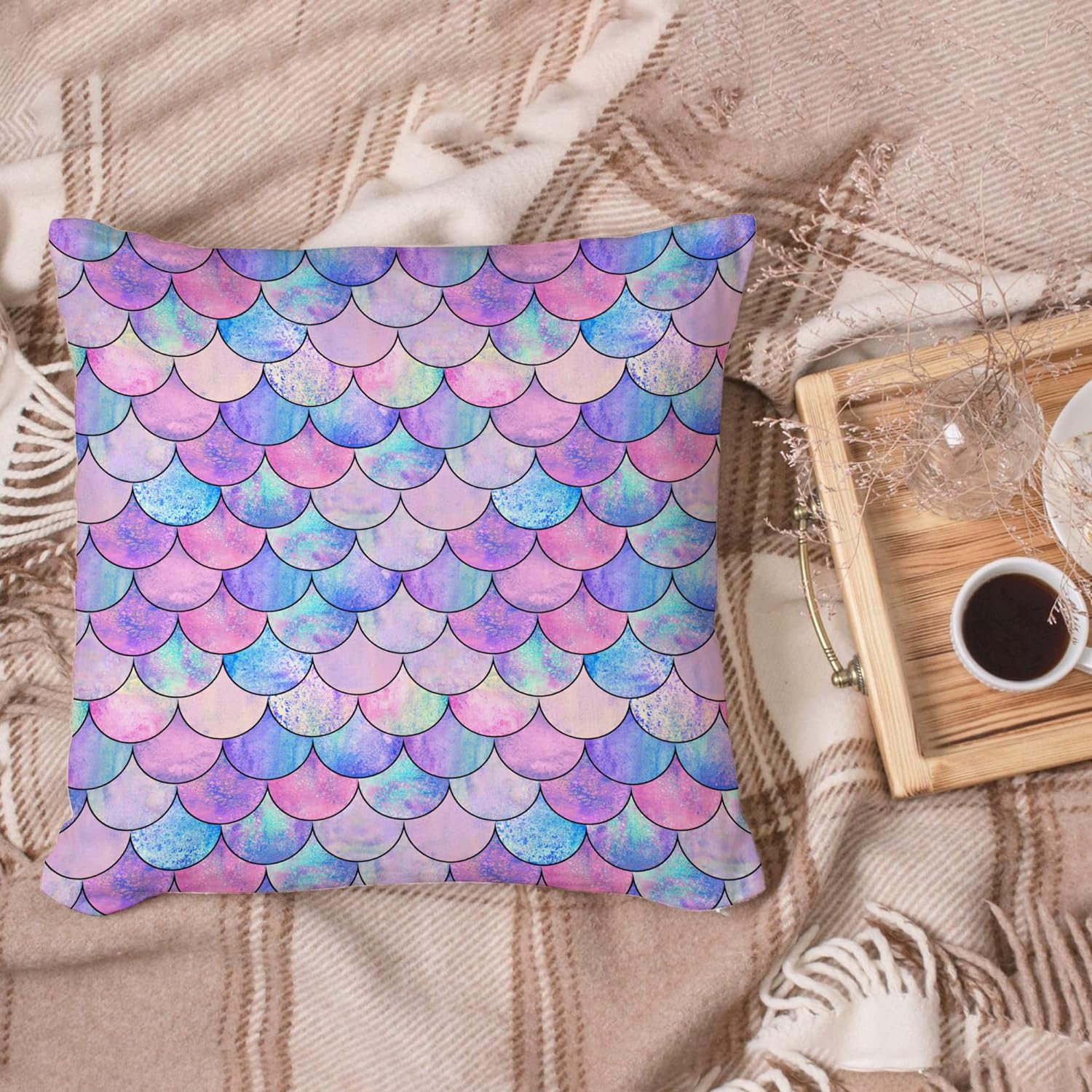 Mermaid Tails Colorfull Pattern - Personalized Pillow (Insert Included)