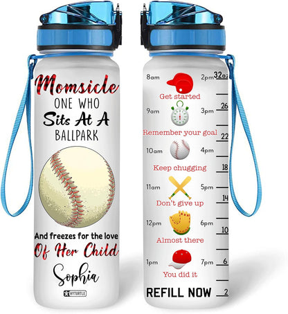 Momsicle One Who Sits At A Ballpark - Personalized Water Tracker Bottle 32oz