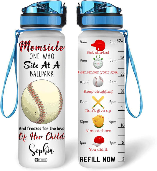 Momsicle One Who Sits At A Ballpark - Personalized Water Tracker Bottle 32oz