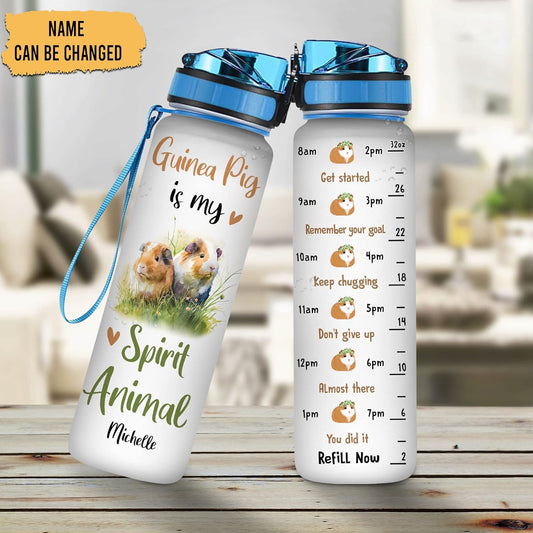 Spirit Animal Guinea Pig Water Bottle Tracker 32oz – Personalized BPA-Free Motivational Bottle with Time Marker – Fun Gift for Pet Lovers