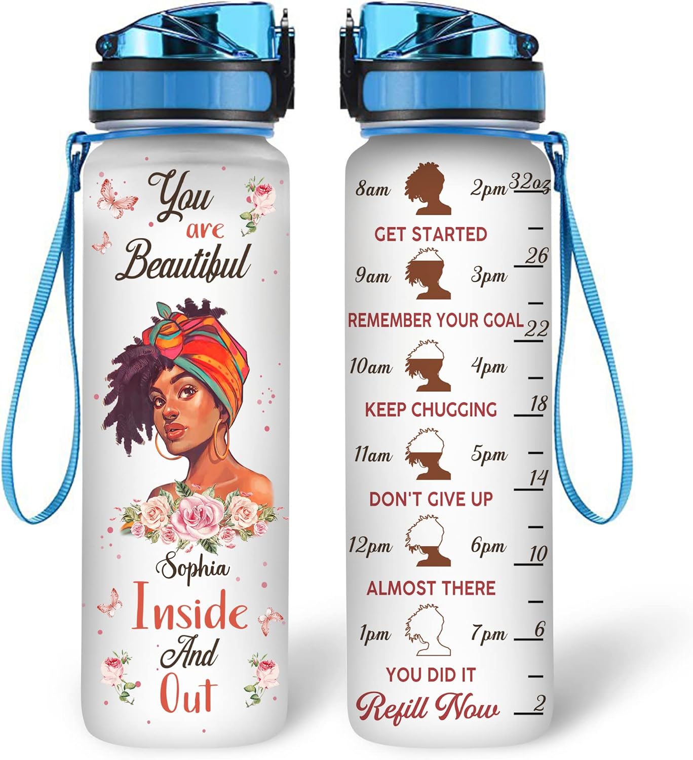 You Are Beautiful Inside And Out - Personalized Water Tracker Bottle 32oz