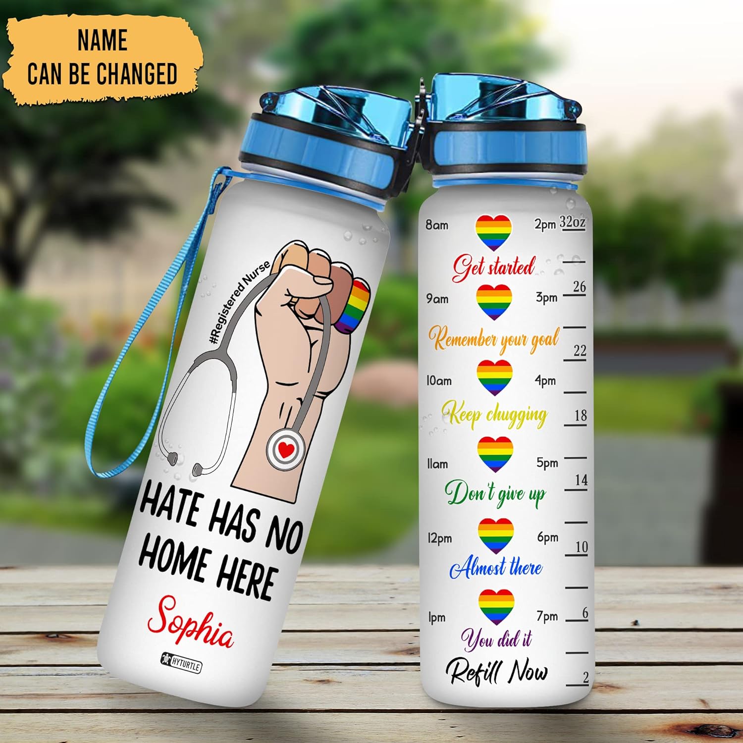 Hate Has No Home Here - Personalized Water Tracker Bottle 32oz