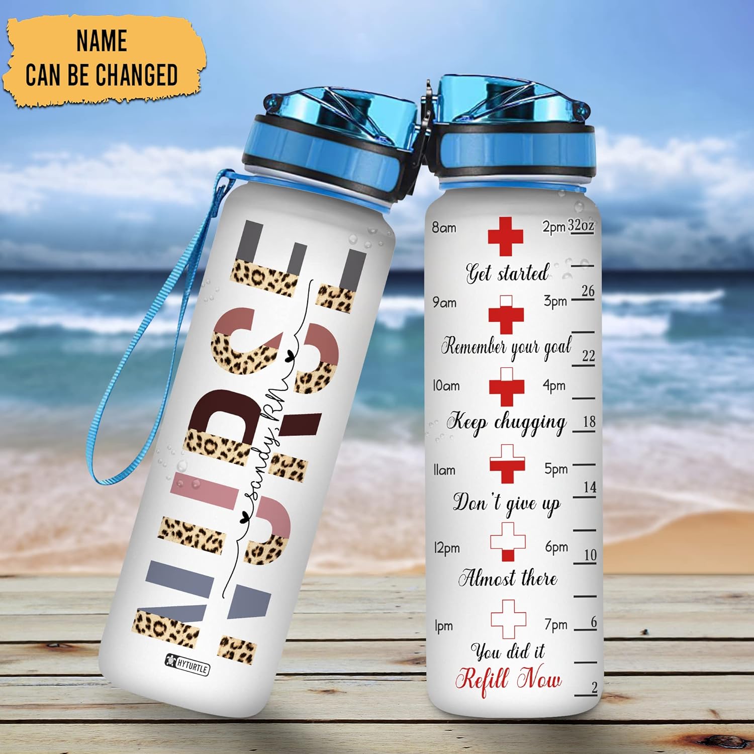 Nurse Leopard Pattern - Personalized Water Tracker Bottle 32oz