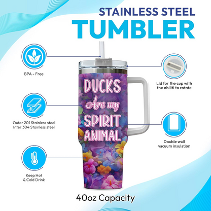 Duck Lover Tumbler 40oz with Handle & Straw – Personalized Stainless Steel Insulated Travel Cup with Lid – Cute Farm Animal Gift for Birthday & Holidays
