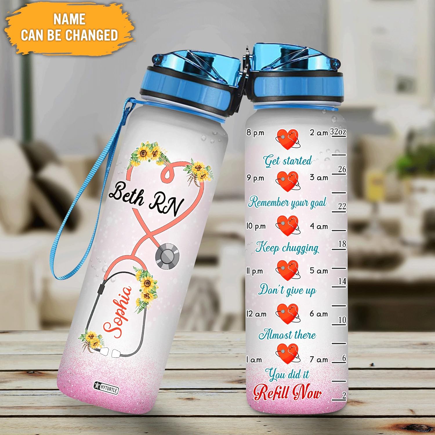 Beth RN - Personalized Water Tracker Bottle 32oz