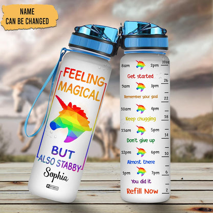 Rainbow Unicorn LGBT Water Bottle Tracker 32oz – Personalized BPA-Free Motivational Bottle with Time Marker – Fun Pride Gift for Unicorn Lovers