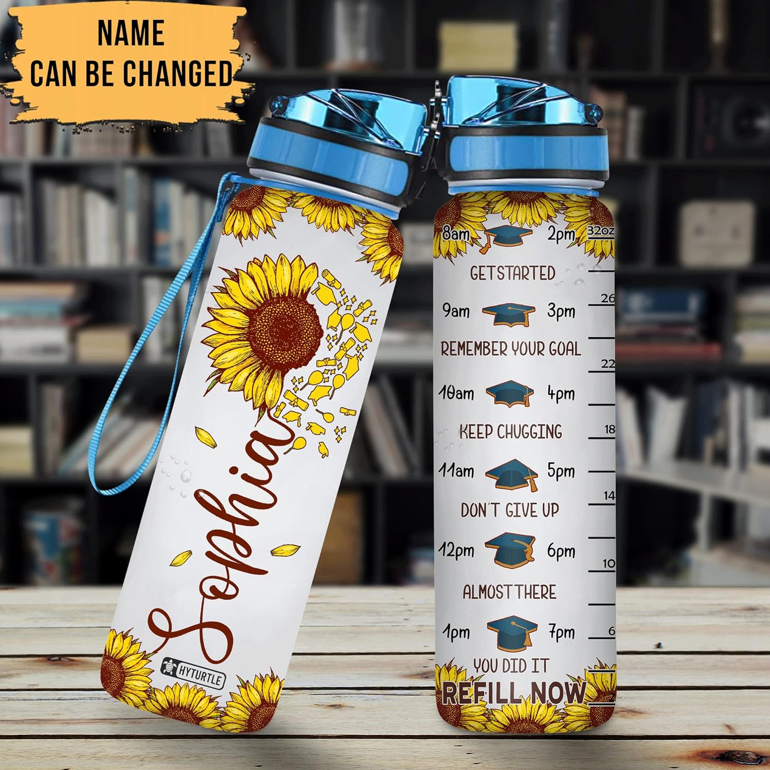 Graduate 2022 Sunflower - Personalized Water Tracker Bottle 32oz