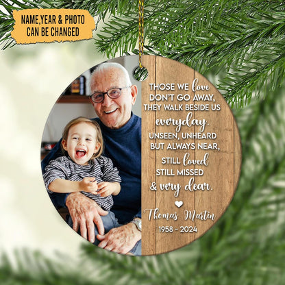Wood-Tone Quote and Photo Memorial Ceramic Circle Ornament – Personalized Remembrance Christmas Gift for Family, Friends or Caregivers
