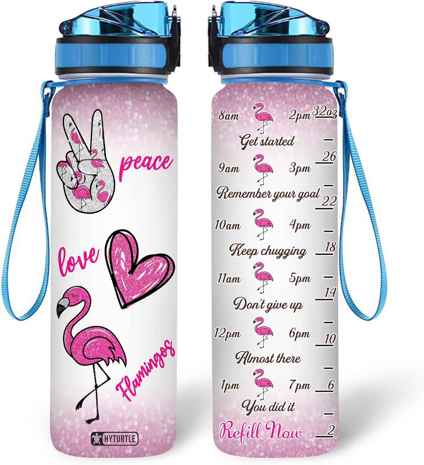 Flamingo Pattern Bottle - Personalized Water Tracker Bottle 32oz