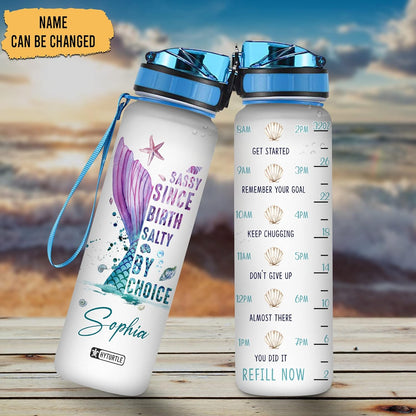 Mermaid Theme Water Bottle Tracker 32oz – Personalized Motivational Hydration Bottle with Time Marker – Stylish Gift for Mermaid Lovers