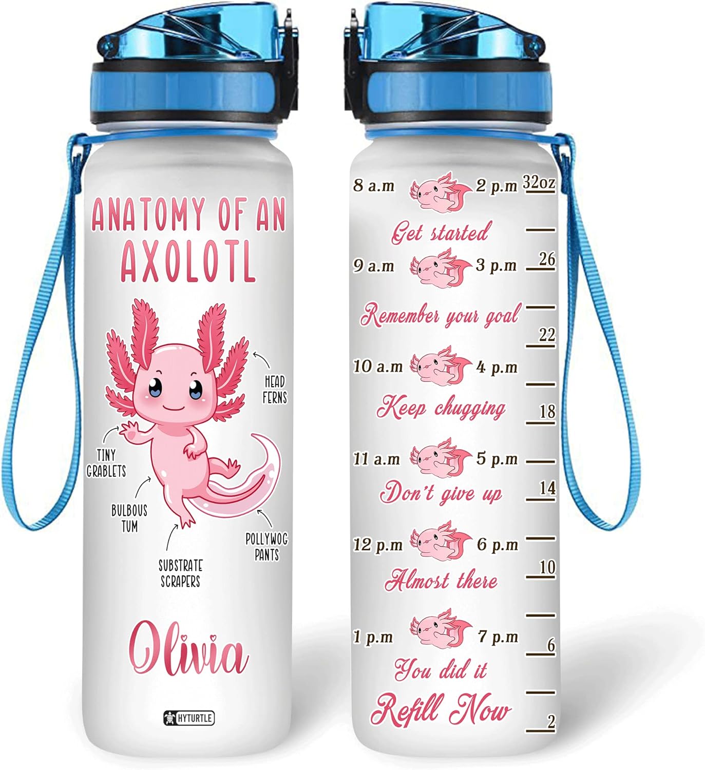 Anatomy Of An Axolotl - Personalized Water Tracker Bottle 32oz