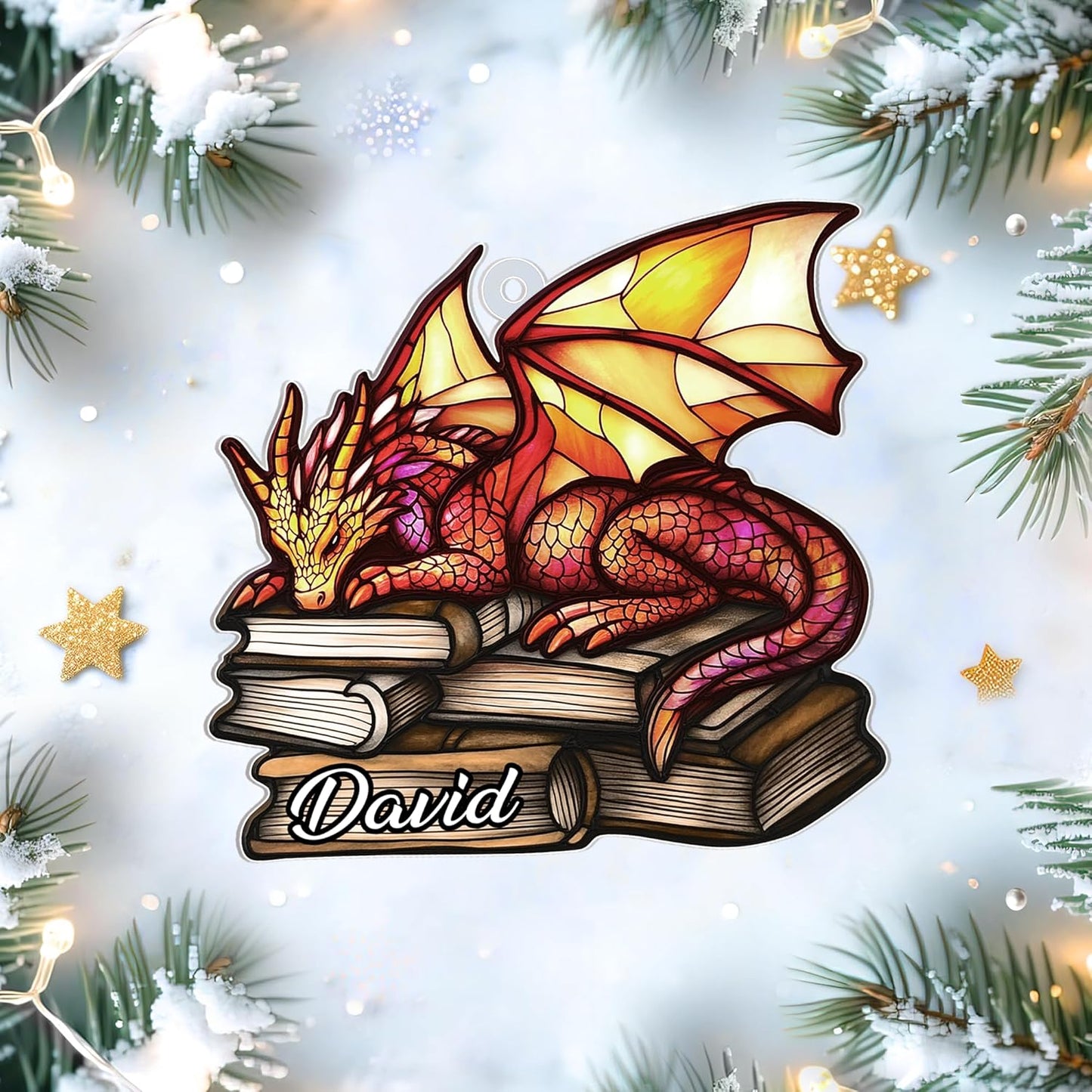 Book Dragon Cut Acrylic Ornament – Personalized Christmas Gift for Bookworm, Reader, or Fantasy Lover – Unique Tree Keepsake