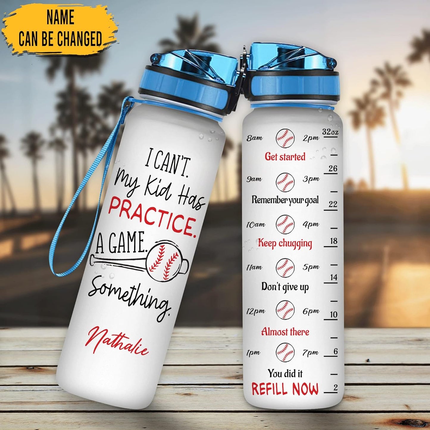 Baseball Mom Water Bottle Tracker 32oz – Personalized Sports Hydration Bottle with Time Marker – Unique Gift for Baseball Lovers