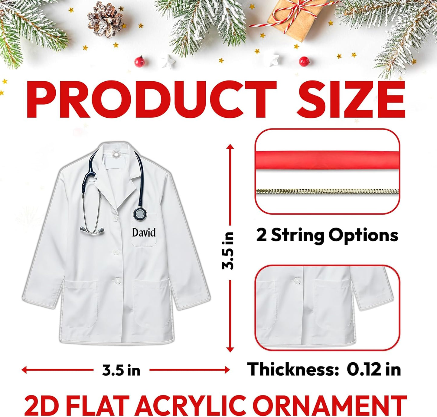 Doctor Coat Cut Acrylic Ornament – Personalized Christmas Gift for Physician, Nurse, or Medical Student